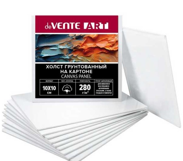 Холст на картоне 10x10 см грунтованный 'deVENTE. ART' 100% хлопок 280 г;м², 8150425