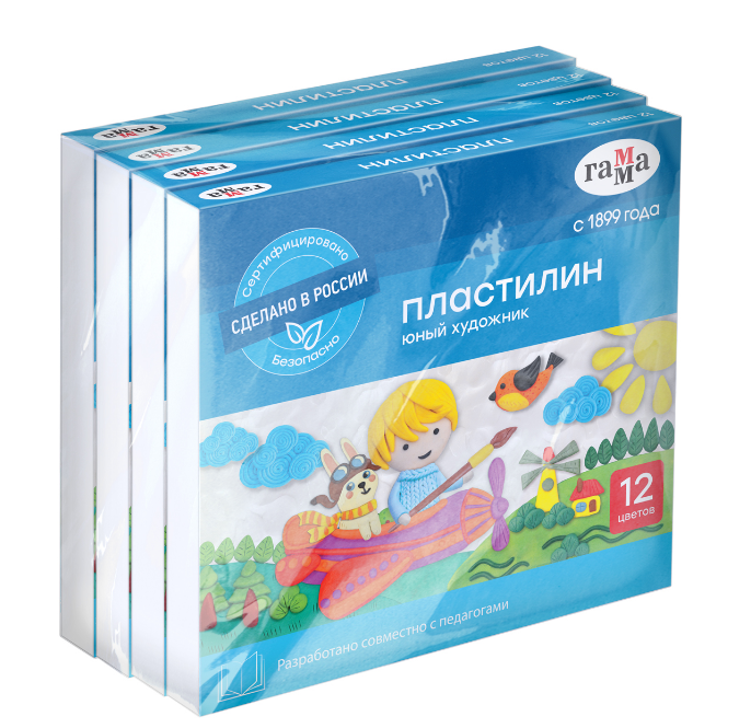 Пластилин Гамма, Юный художник, синий, 12 цветов, 168г, со стеком, 290125_1204