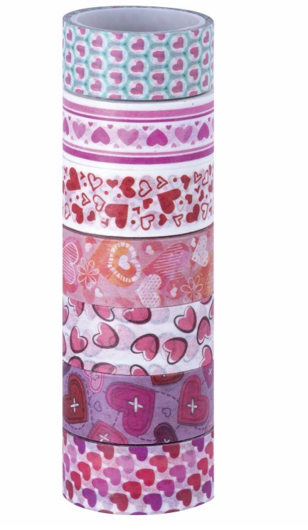 Клейкие WASHI-ленты для декора с фольгой Сердца, 15 мм х 3 м, 7 шт, ОСТРОВ СОКРОВИЩ, 661708