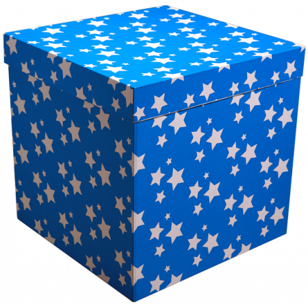 Коробка для воздушных  шаров синяя со звездами  70*70*70