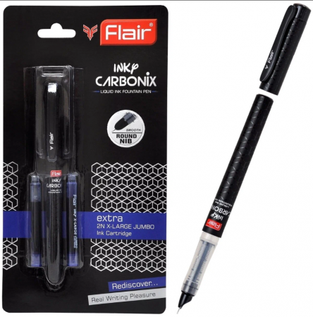 Ручка перьевая "Flair.Carbonix Inky", 0,7 мм, синий цвет , 2 сменных катриджа XL , блистер, F-1365