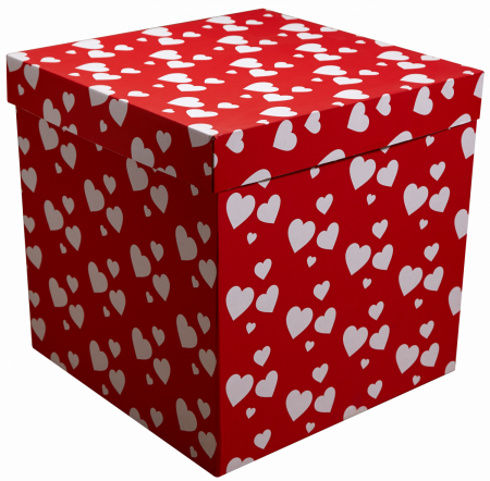 Коробка для воздушных  шаров красная с сердечками  70*70*70