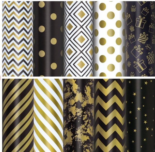 Бумага упаковочная 'Golden pattern' 70х100 см, дизайн ассорти, ЗОЛОТАЯ СКАЗКА, 591912