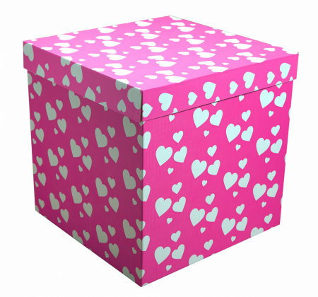 Коробка для воздушных  шаров розовая с сердечками  70*70*70